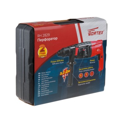 Перфоратор WORTEX RH 2829 в чем. + (2 зубила, 3 сверла) 900 Вт, 3.2 Дж, 28 мм, 4 режима, SDS-plus, Б Перфоратор WORTEX RH 2829 в чем. + (2 зубила, 3 сверла) 900 Вт, 3.2 Дж, 28 мм, 4 режима, SDS-plus, Б