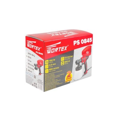 Краскораспылитель электрический WORTEX PS 0845 в кор. 450 Вт, 800 мл/мин, 0.9 л бак Краскораспылитель электрический WORTEX PS 0845 в кор. 450 Вт, 800 мл/мин, 0.9 л бак