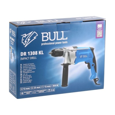 Дрель ударная BULL DR 1308 KL в кор. 850 Вт, БЗП металл 13 мм, 1 скорость, 0-2800 об/мин Дрель ударная BULL DR 1308 KL в кор. 850 Вт, БЗП металл 13 мм, 1 скорость, 0-2800 об/мин
