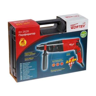 Перфоратор WORTEX LX RH 2628 в чем. 800 Вт, 2.8 Дж, 26 мм, 3 режима, SDS-plus, Vario-lock Перфоратор WORTEX LX RH 2628 в чем. 800 Вт, 2.8 Дж, 26 мм, 3 режима, SDS-plus, Vario-lock