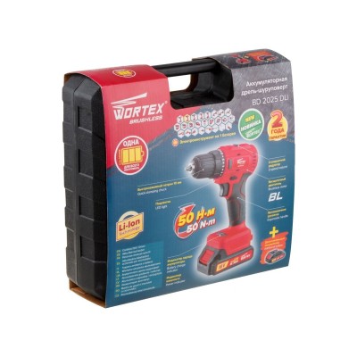 Аккум. дрель-шуруповерт WORTEX BD 2025 DLi в чем. ALL1 XLT БЕСЩЕТ, 18 В, 50 Н*м, 2х2 А*ч, БЗП 10 мм Аккум. дрель-шуруповерт WORTEX BD 2025 DLi в чем. ALL1 XLT БЕСЩЕТ, 18 В, 50 Н*м, 2х2 А*ч, БЗП 10 мм