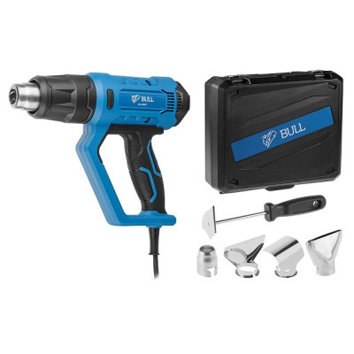 Термовоздуходувка BULL HG 6501 в чем. + набор сопл, 2000 Вт, 50-650 °С, плавная рег., LCD-дисплей Термовоздуходувка BULL HG 6501 в чем. + набор сопл, 2000 Вт, 50-650 °С, плавная рег., LCD-дисплей