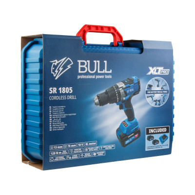 Аккум. дрель-шуруповерт BULL SR 1805 в чем. XLTpro, 2х4 А*ч, БЕСЩЕТ., 18 В, 120 Н*м, БЗП(мет.) 13 мм Аккум. дрель-шуруповерт BULL SR 1805 в чем. XLTpro, 2х4 А*ч, БЕСЩЕТ., 18 В, 120 Н*м, БЗП(мет.) 13 мм