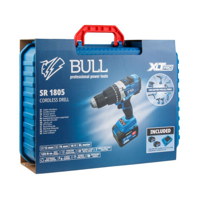 Аккум. дрель-шуруповерт BULL SR 1805 в чем. XLTpro, 2х6 А*ч, БЕСЩЕТ., 18 В, 120 Н*м, БЗП(мет.) 13 мм Аккум. дрель-шуруповерт BULL SR 1805 в чем. XLTpro, 2х6 А*ч, БЕСЩЕТ., 18 В, 120 Н*м, БЗП(мет.) 13 мм