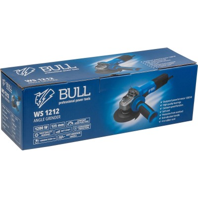 Одноручная углошлифмашина BULL WS 1212 в кор. 125 мм, 1200 Вт, плав. пуск., конст. эл. Одноручная углошлифмашина BULL WS 1212 в кор. 125 мм, 1200 Вт, плав. пуск., конст. эл.