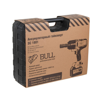 Аккум. ударный гайковерт BULL SC 1801 в чем. XLTpro БЕСЩЕТ., 18 В, 1000 Н*м, 3/4", 1х6 А*ч, з/у 4 А Аккум. ударный гайковерт BULL SC 1801 в чем. XLTpro БЕСЩЕТ., 18 В, 1000 Н*м, 3/4", 1х6 А*ч, з/у 4 А