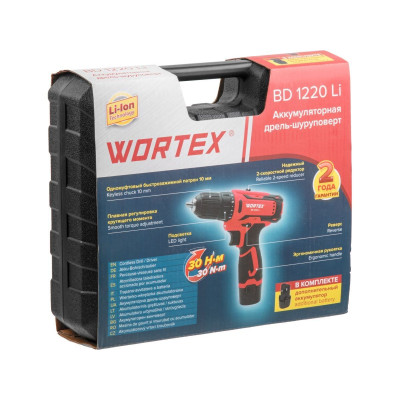 Аккум. дрель-шуруповерт WORTEX BD 1220 Li в чем. 12 В, 30 Н*м, 2х1.5 А*ч, БЗП 10 мм Аккум. дрель-шуруповерт WORTEX BD 1220 Li в чем. 12 В, 30 Н*м, 2х1.5 А*ч, БЗП 10 мм