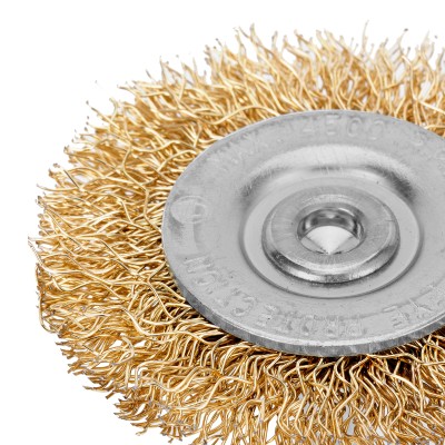 Щетка для дрели, 50 мм, плоская со шпилькой, латунированная витая проволока Matrix Щетка для дрели, 50 мм, плоская со шпилькой, латунированная витая проволока Matrix