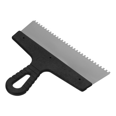 Шпатель из нержавеющей стали, 250 мм, зуб 4 х 4 мм, пластмассовая ручка Сибртех Шпатель из нержавеющей стали, 250 мм, зуб 4 х 4 мм, пластмассовая ручка Сибртех