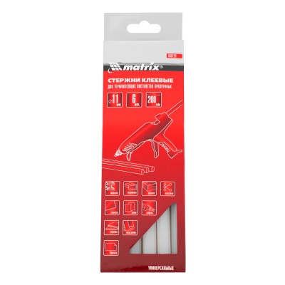 Стержни клеевые, прозрачные, 11 х 200 мм, в упаковке 6 шт Matrix Стержни клеевые, прозрачные, 11 х 200 мм, в упаковке 6 шт Matrix