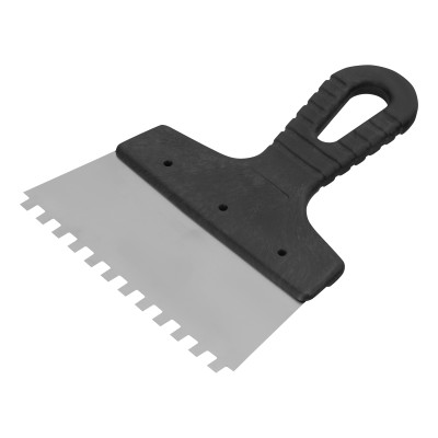 Шпатель из нержавеющей стали, 150 мм, зуб 6 х 6 мм, пластмассовая ручка Сибртех Шпатель из нержавеющей стали, 150 мм, зуб 6 х 6 мм, пластмассовая ручка Сибртех