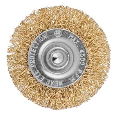 Щетка для дрели, 50 мм, плоская со шпилькой, латунированная витая проволока Matrix Щетка для дрели, 50 мм, плоская со шпилькой, латунированная витая проволока Matrix