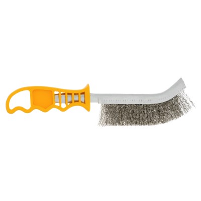 Щетка металлическая с пластмассовой ручкой, нержавеющая проволока DENZEL Щетка металлическая с пластмассовой ручкой, нержавеющая проволока DENZEL