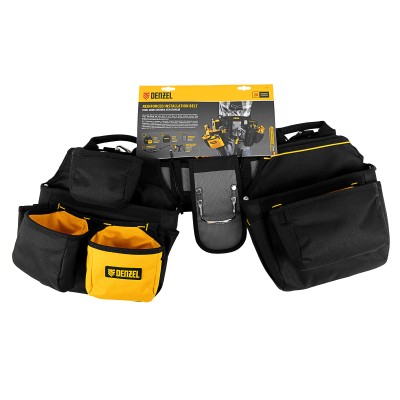 Пояс монтажника усиленный, с лямками, сумки поясные, держатель для молотка Denzel Пояс монтажника усиленный, с лямками, сумки поясные, держатель для молотка Denzel