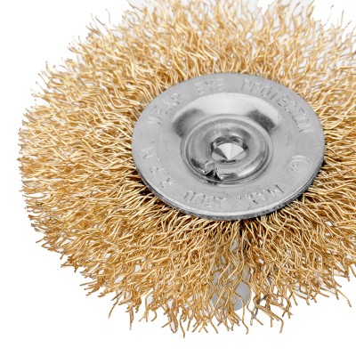 Щетка для дрели, 60 мм, плоская со шпилькой, латунированная витая проволока Matrix Щетка для дрели, 60 мм, плоская со шпилькой, латунированная витая проволока Matrix