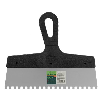 Шпатель из нержавеющей стали, 250 мм, зуб 6 х 6 мм, пластмассовая ручка Сибртех Шпатель из нержавеющей стали, 250 мм, зуб 6 х 6 мм, пластмассовая ручка Сибртех