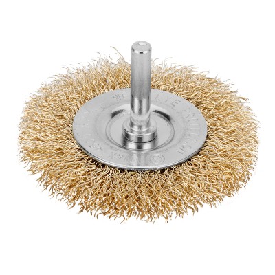 Щетка для дрели, 60 мм, плоская со шпилькой, латунированная витая проволока Matrix Щетка для дрели, 60 мм, плоская со шпилькой, латунированная витая проволока Matrix