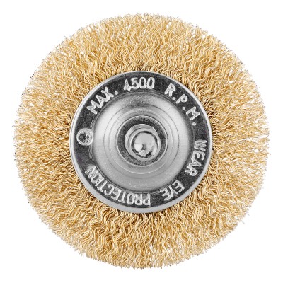 Щетка для дрели, 60 мм, плоская со шпилькой, латунированная витая проволока Matrix Щетка для дрели, 60 мм, плоская со шпилькой, латунированная витая проволока Matrix