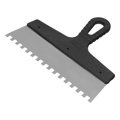 Шпатель из нержавеющей стали, 250 мм, зуб 8 х 8 мм, пластмассовая ручка Сибртех Шпатель из нержавеющей стали, 250 мм, зуб 8 х 8 мм, пластмассовая ручка Сибртех