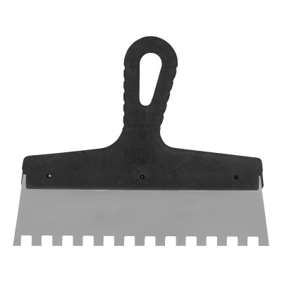 Шпатель из нержавеющей стали, 250 мм, зуб 10 х 10 мм, пластмассовая ручка Сибртех Шпатель из нержавеющей стали, 250 мм, зуб 10 х 10 мм, пластмассовая ручка Сибртех