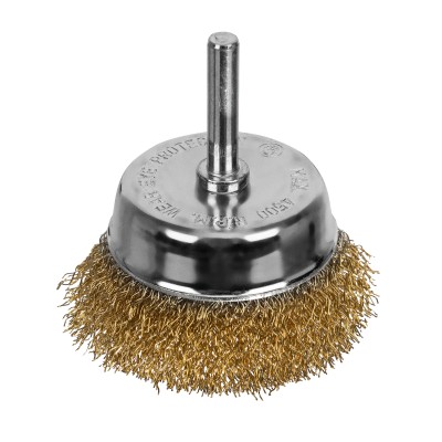 Щетка для дрели, 65 мм, "чашка" со шпилькой, латунированная витая проволока Matrix Щетка для дрели, 65 мм, "чашка" со шпилькой, латунированная витая проволока Matrix
