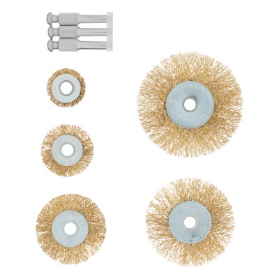 Набор щеток для дрели, 5 шт, 5 плоских 25-38-50-63-75 мм, со шпильками, металлические Matrix Набор щеток для дрели, 5 шт, 5 плоских 25-38-50-63-75 мм, со шпильками, металлические Matrix