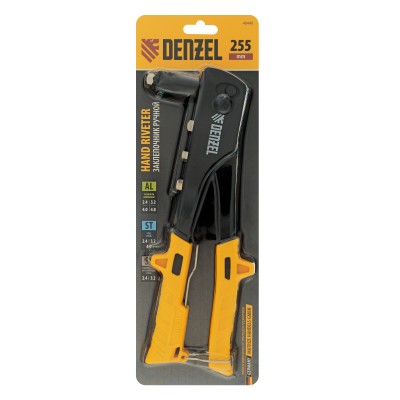 Заклепочник ручной, 255 мм, заклепки 2,4-3,2-4,0-4,8 мм Denzel Заклепочник ручной, 255 мм, заклепки 2,4-3,2-4,0-4,8 мм Denzel