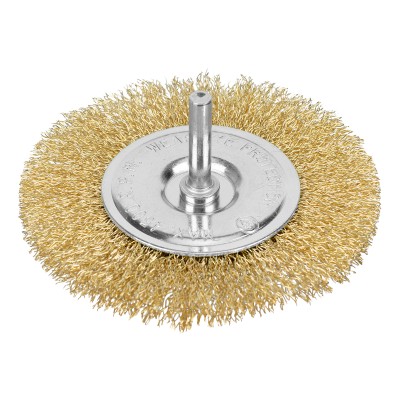 Щетка для дрели 100 мм, плоская со шпилькой, латунированная витая проволока Matrix Щетка для дрели 100 мм, плоская со шпилькой, латунированная витая проволока Matrix