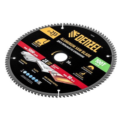 Пильный диск по алюминию ф255 х 30 мм, 100 зубьев Denzel Пильный диск по алюминию ф255 х 30 мм, 100 зубьев Denzel