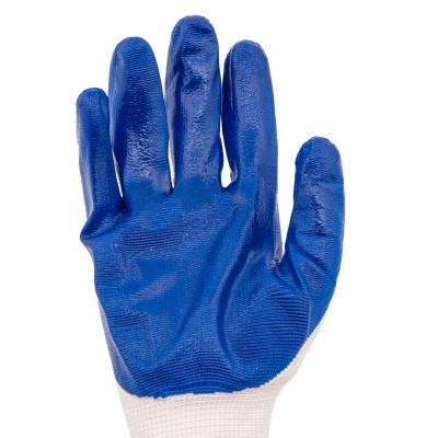 Перчатки полиэфирные с синим нитрильным покрытием, размер L, 15 класс вязки Сибртех Перчатки полиэфирные с синим нитрильным покрытием, размер L, 15 класс вязки Сибртех