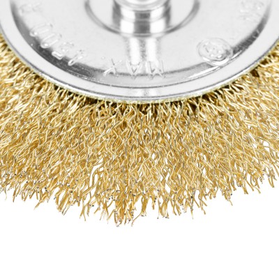 Щетка для дрели 100 мм, плоская со шпилькой, латунированная витая проволока Matrix Щетка для дрели 100 мм, плоская со шпилькой, латунированная витая проволока Matrix