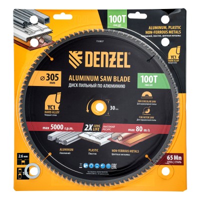 Пильный диск по алюминию ф305 х 30 мм, 100 зубьев Denzel Пильный диск по алюминию ф305 х 30 мм, 100 зубьев Denzel