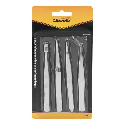 Набор пинцетов из нержавеющей стали, 4 шт, Sparta Набор пинцетов из нержавеющей стали, 4 шт, Sparta