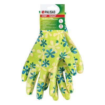 Перчатки садовые из полиэстера с нитрильным обливом, зеленые, L Palisad Перчатки садовые из полиэстера с нитрильным обливом, зеленые, L Palisad