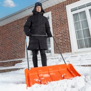 Движок для уборки снега пластиковый, 795х435х1280 мм, стальная рукоятка, усиленный Сибртех