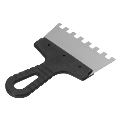 Шпатель из нержавеющей стали, 150 мм, зуб 10 х 10 мм, пластмассовая ручка Сибртех Шпатель из нержавеющей стали, 150 мм, зуб 10 х 10 мм, пластмассовая ручка Сибртех