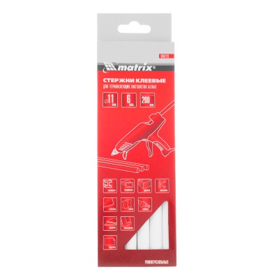 Стержни клеевые, белый, 11 х 200 мм, в упаковке 6 шт Matrix Стержни клеевые, белый, 11 х 200 мм, в упаковке 6 шт Matrix