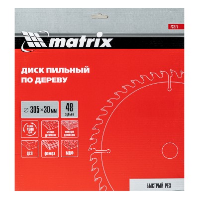 Пильный диск по дереву, 305 х 30 мм, 48 зубьев Matrix Professional Пильный диск по дереву, 305 х 30 мм, 48 зубьев Matrix Professional