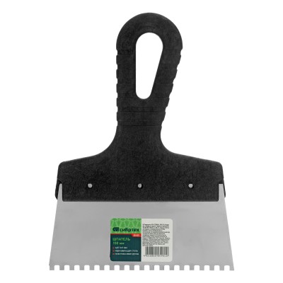 Шпатель из нержавеющей стали, 150 мм, зуб 4 х 4 мм, пластмассовая ручка Сибртех Шпатель из нержавеющей стали, 150 мм, зуб 4 х 4 мм, пластмассовая ручка Сибртех