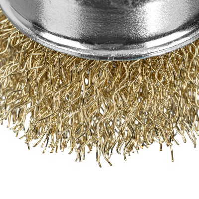 Щетка для дрели, 50 мм, "чашка" со шпилькой, латунированная витая проволока Matrix Щетка для дрели, 50 мм, "чашка" со шпилькой, латунированная витая проволока Matrix