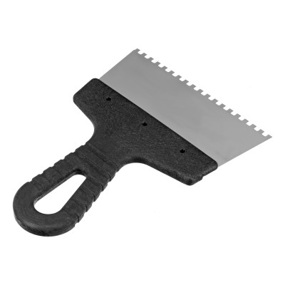 Шпатель из нержавеющей стали, 150 мм, зуб 4 х 4 мм, пластмассовая ручка Сибртех Шпатель из нержавеющей стали, 150 мм, зуб 4 х 4 мм, пластмассовая ручка Сибртех