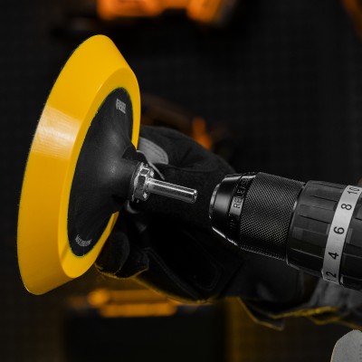 Тарелка опорная для дрели и УШМ с липучкой, 150 мм, мягкая, с адаптером c М14 на d8 Denzel Тарелка опорная для дрели и УШМ с липучкой, 150 мм, мягкая, с адаптером c М14 на d8 Denzel