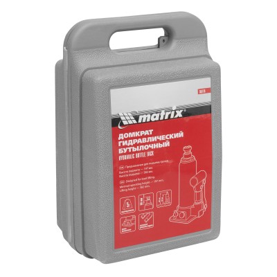 Домкрат гидравлический бутылочный, 5 т, h подъема 197-382 мм, в пластиковом кейсе Matrix Домкрат гидравлический бутылочный, 5 т, h подъема 197-382 мм, в пластиковом кейсе Matrix