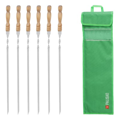 Набор шампуров угловых, 650 мм, с деревянной рукояткой, в чехле, 6 шт., Camping// Palisad Набор шампуров угловых, 650 мм, с деревянной рукояткой, в чехле, 6 шт., Camping// Palisad