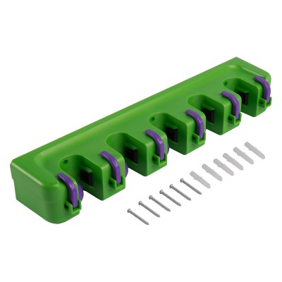 Пластиковый настенный держатель для садово - огородного инструмента, 5 ячеек, 6 крюков, Palisad Пластиковый настенный держатель для садово - огородного инструмента, 5 ячеек, 6 крюков, Palisad