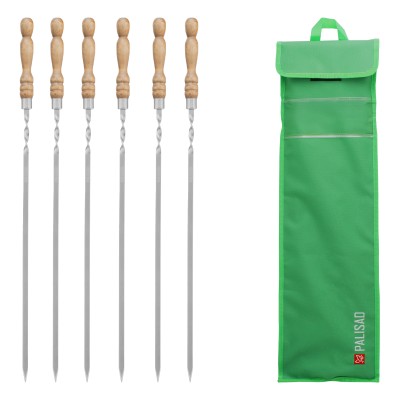 Набор шампуров плоских, 650 мм, с деревянной рукояткой, в чехле, 6 шт., Camping// Palisad Набор шампуров плоских, 650 мм, с деревянной рукояткой, в чехле, 6 шт., Camping// Palisad
