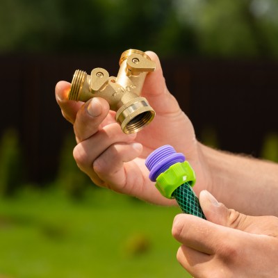 Разветвитель двухканальный, регулируемый, внешняя и внутренняя резьба 3/4, латунный Palisad Разветвитель двухканальный, регулируемый, внешняя и внутренняя резьба 3/4, латунный Palisad