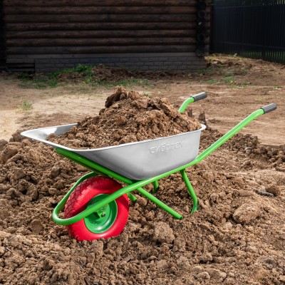 Тачка садово-строительная с PU колесом, грузоподъемность 180 кг, объем 90 л Сибртех Тачка садово-строительная с PU колесом, грузоподъемность 180 кг, объем 90 л Сибртех