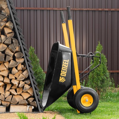 Тачка строительная, усиленная, объем 140 л, 250 кг, двухколесная, колесо 15х6.00-6 Denzel Тачка строительная, усиленная, объем 140 л, 250 кг, двухколесная, колесо 15х6.00-6 Denzel