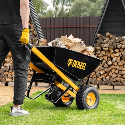 Тачка строительная, усиленная, объем 140 л, 250 кг, двухколесная, колесо 15х6.00-6 Denzel Тачка строительная, усиленная, объем 140 л, 250 кг, двухколесная, колесо 15х6.00-6 Denzel